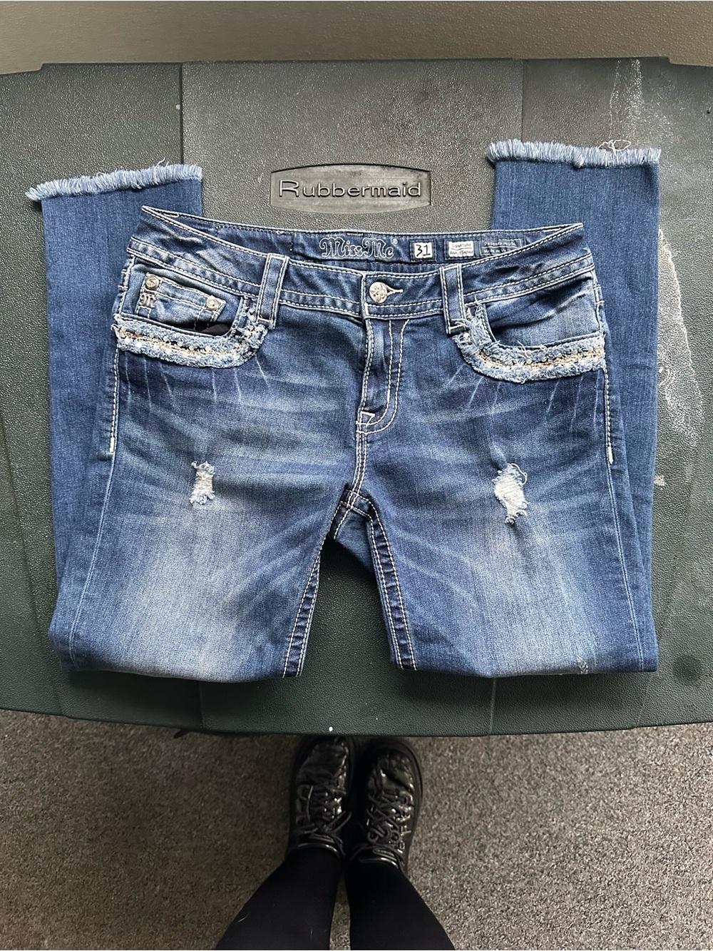 Miss Me Women's Medium Blue Distressed Jeans with Frayed Hem